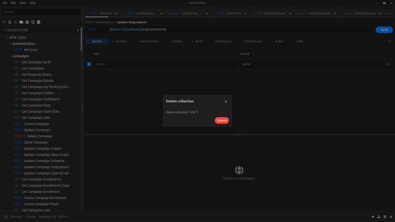 Delete request confirmation
