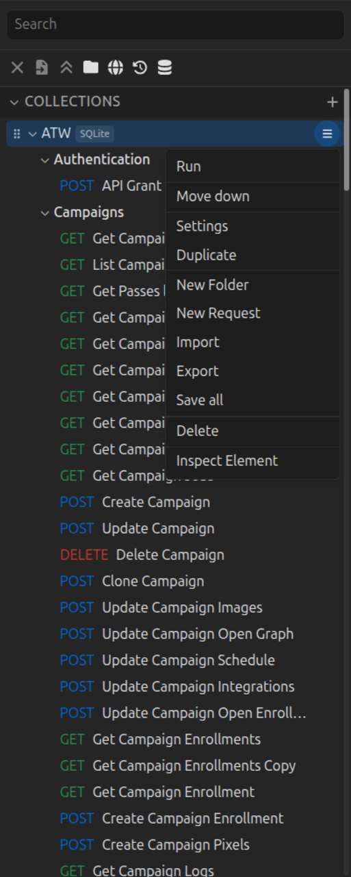 Folder row menu