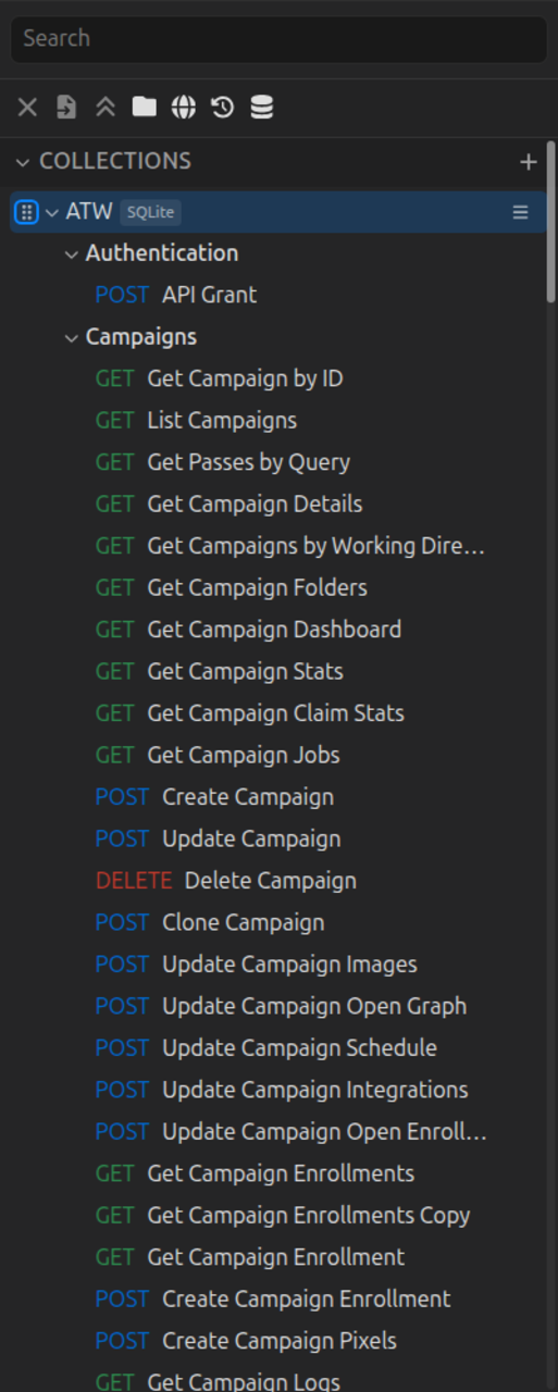 Saved requests and folders