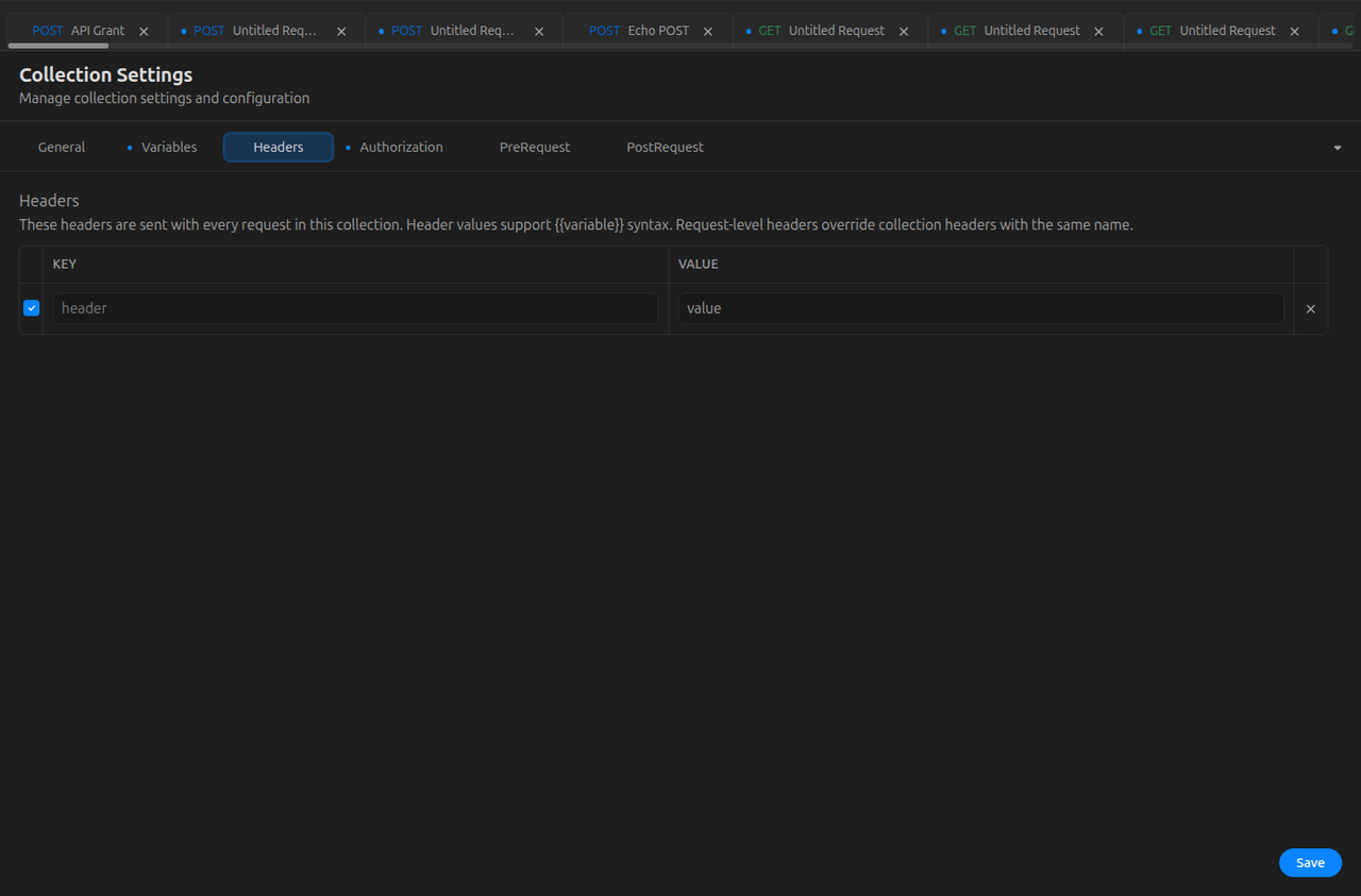 Collection settings: Headers