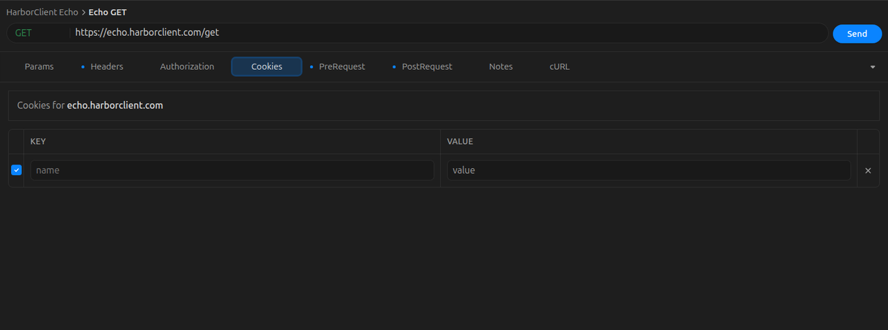 Request cookies tab