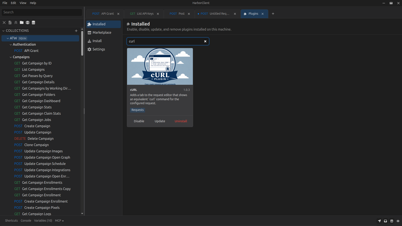 Installed plugin search
