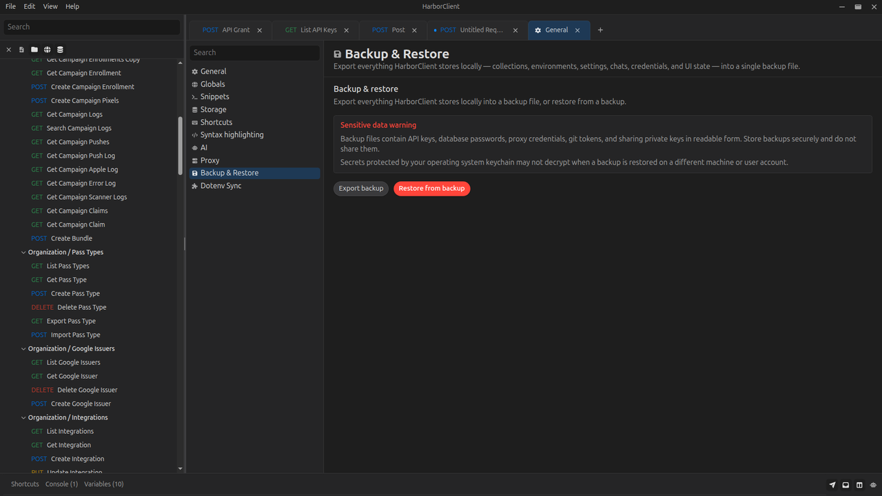 Settings: Backup & restore
