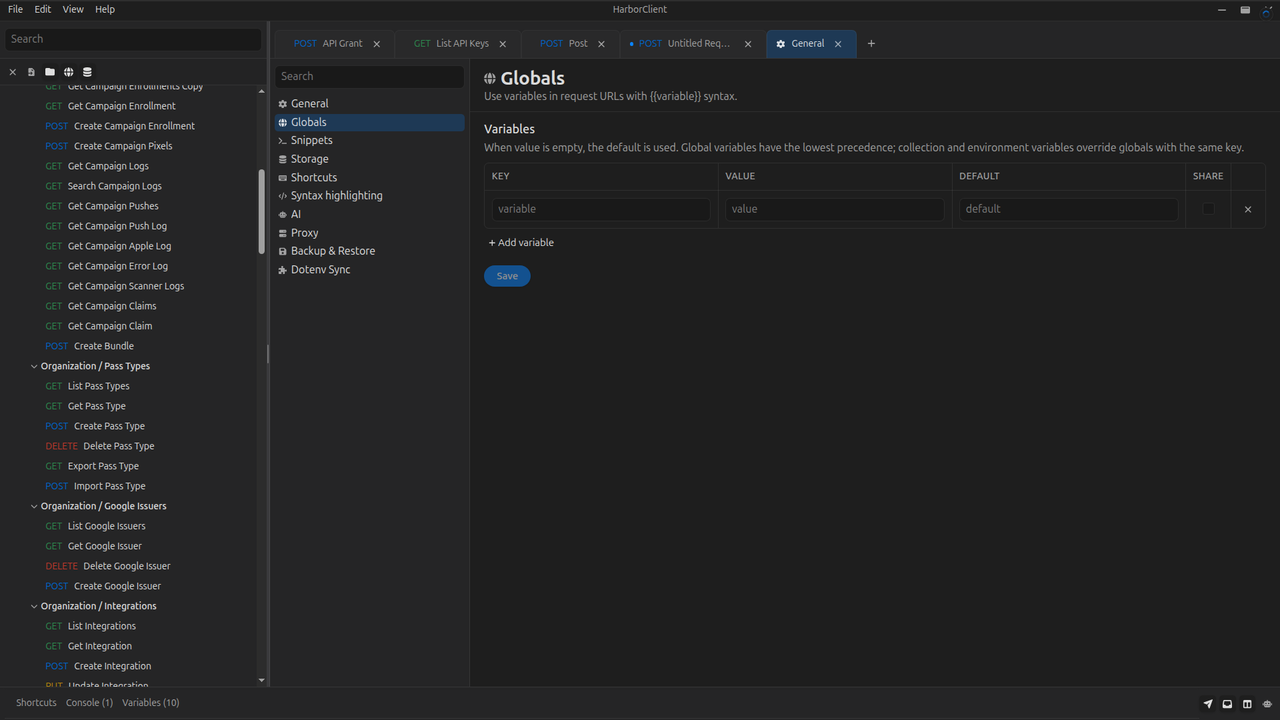 Settings: Globals