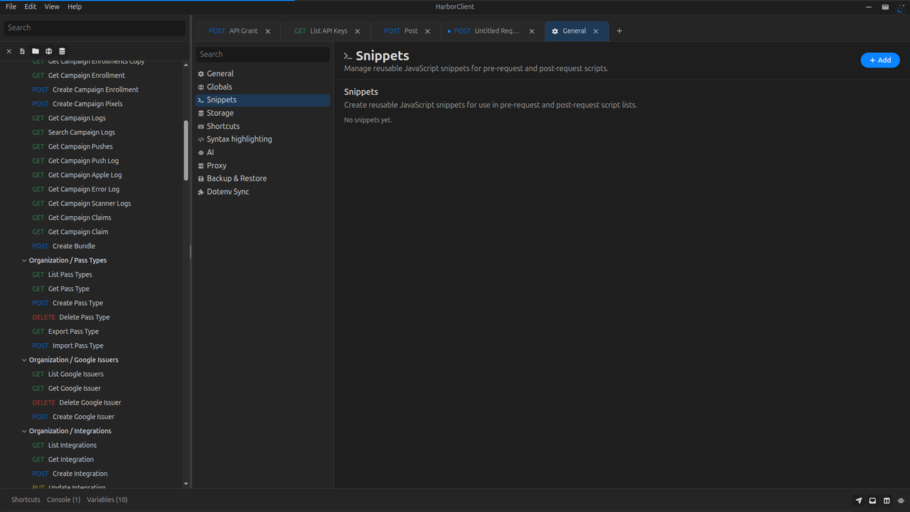 Settings: Snippets
