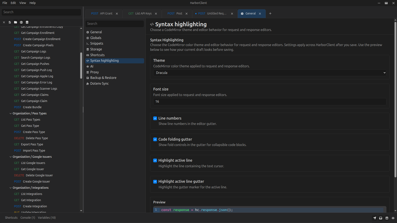 Settings: Syntax highlighting