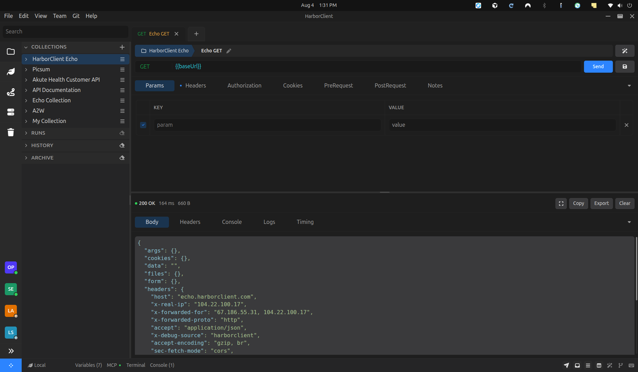 Screenshot of HarborClient workspace overview