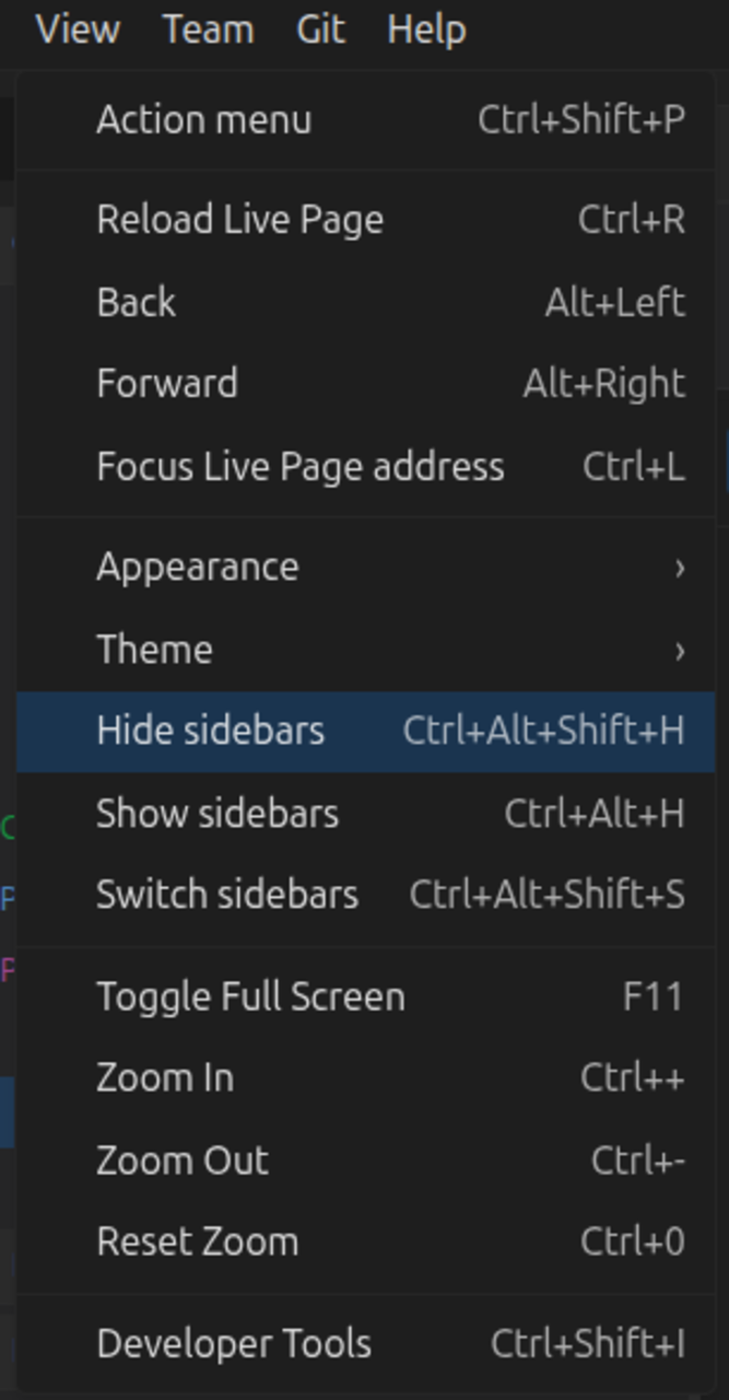 Screenshot of View Appearance menu