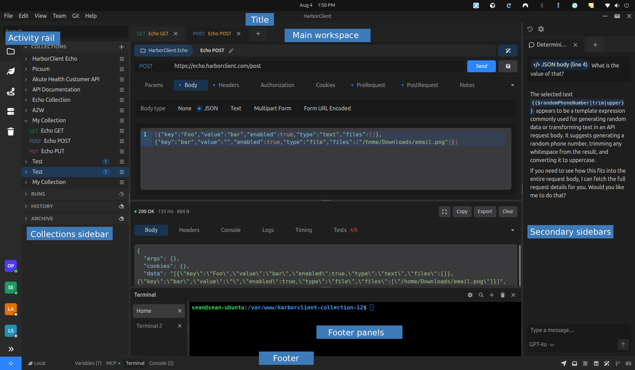 Screenshot of labeled app shell regions
