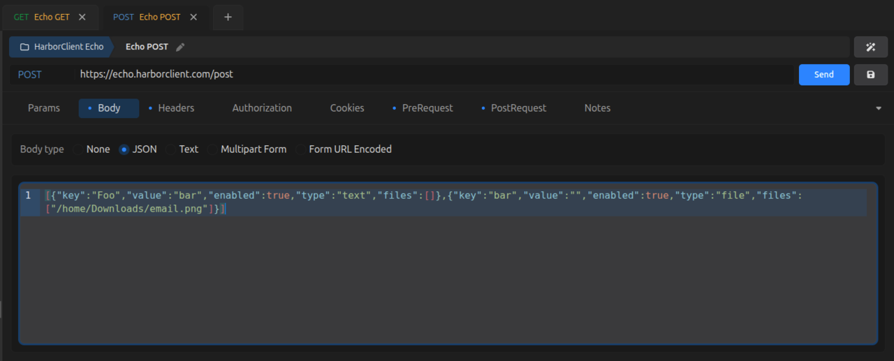Screenshot of request editor