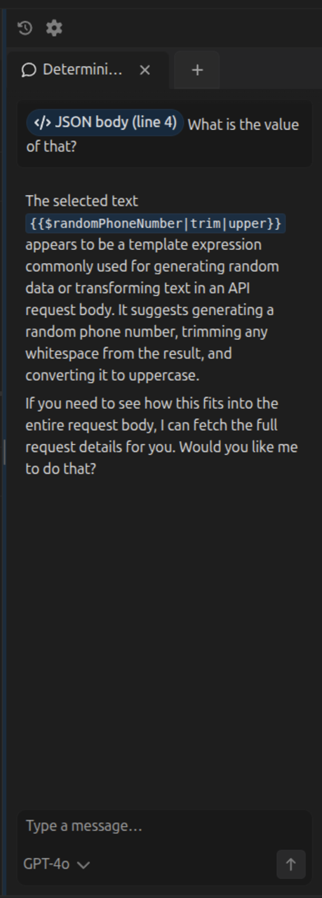 Screenshot of agent chat sidebar